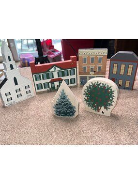 The Cats Meow Village Wood Shelf Sitters Set Of 6 Church & Antique Buildings